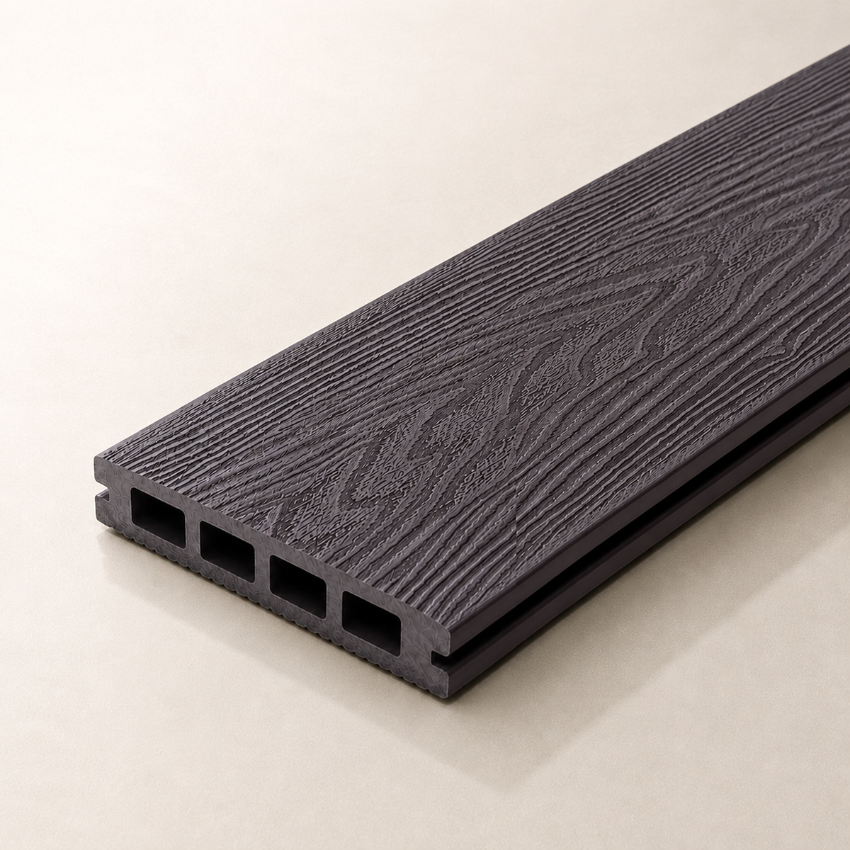 Single coffee composite decking board on a light background
