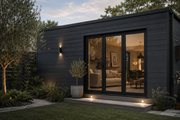 Charcoal composite cladding installed on a garden room
