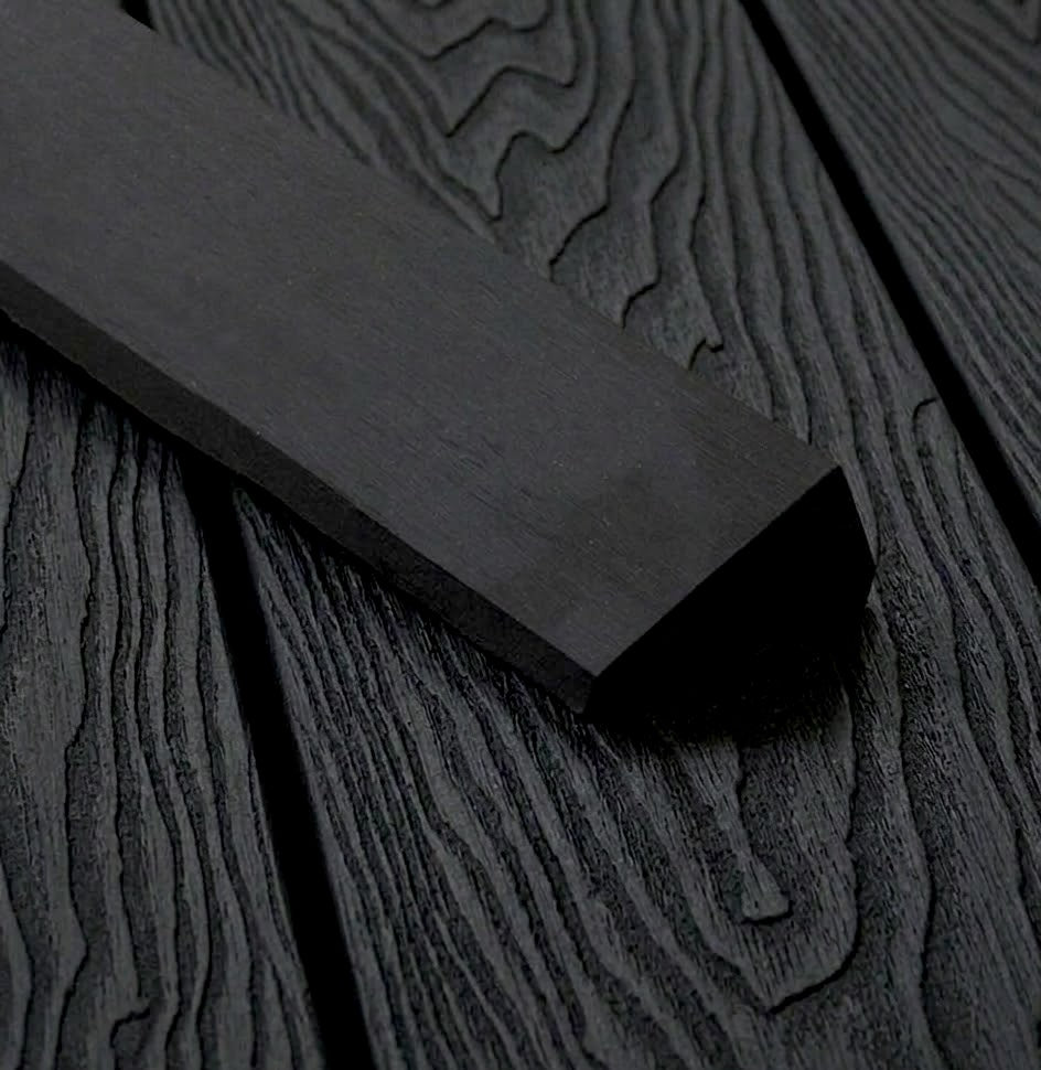 Charcoal composite L trim positioned on matching decking
