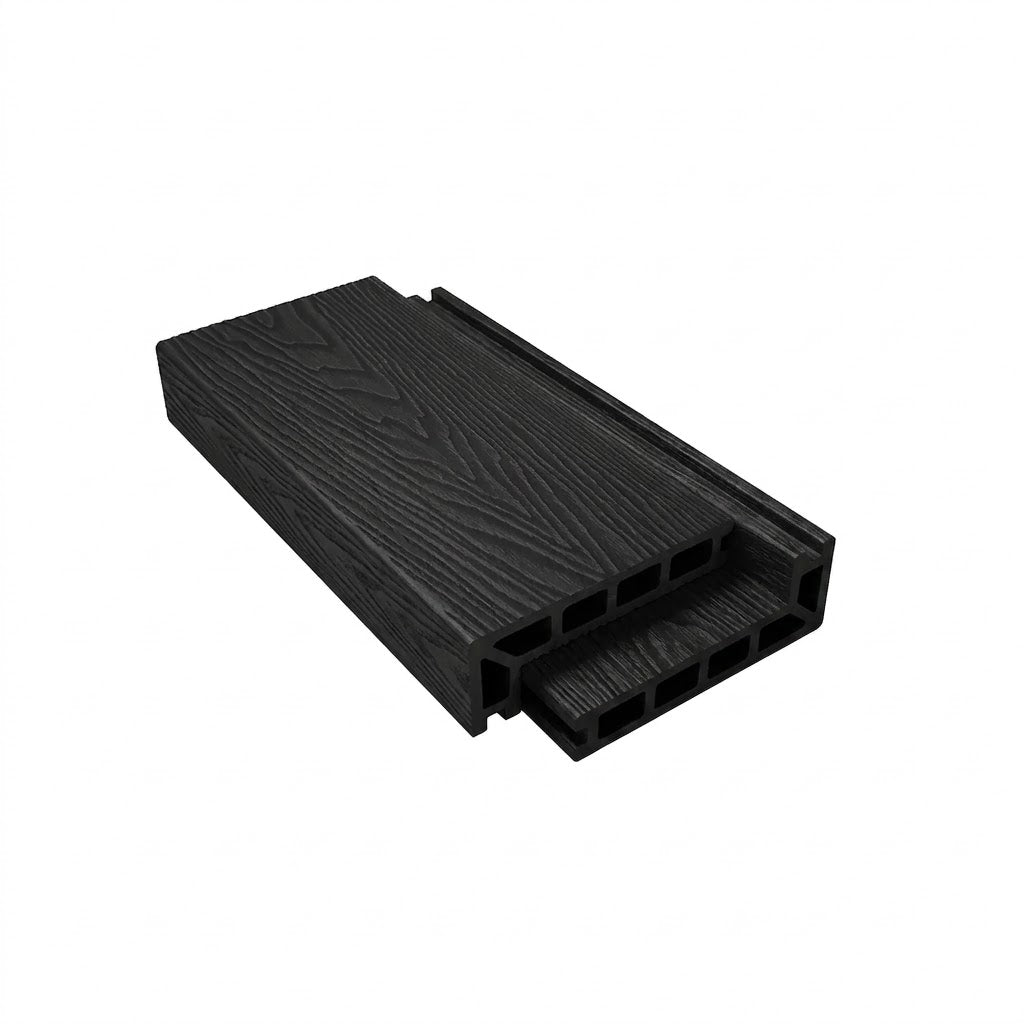 Charcoal composite step-edge board profile on a white background