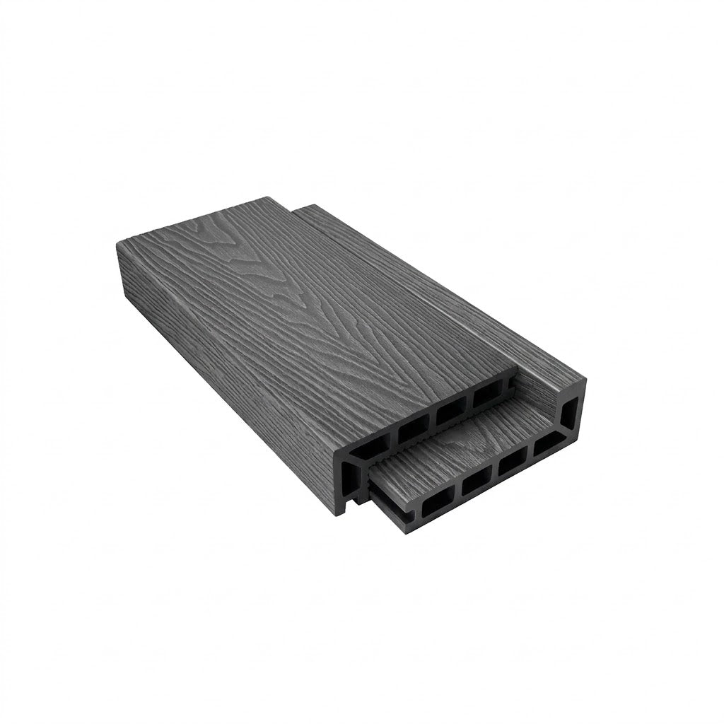Dark grey composite step-edge board profile on a white background