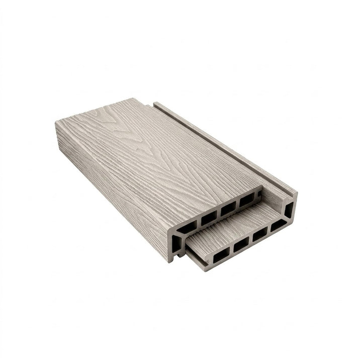 Light grey composite step-edge board profile on a white background