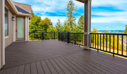 Coffee composite decking on a covered balcony terrace