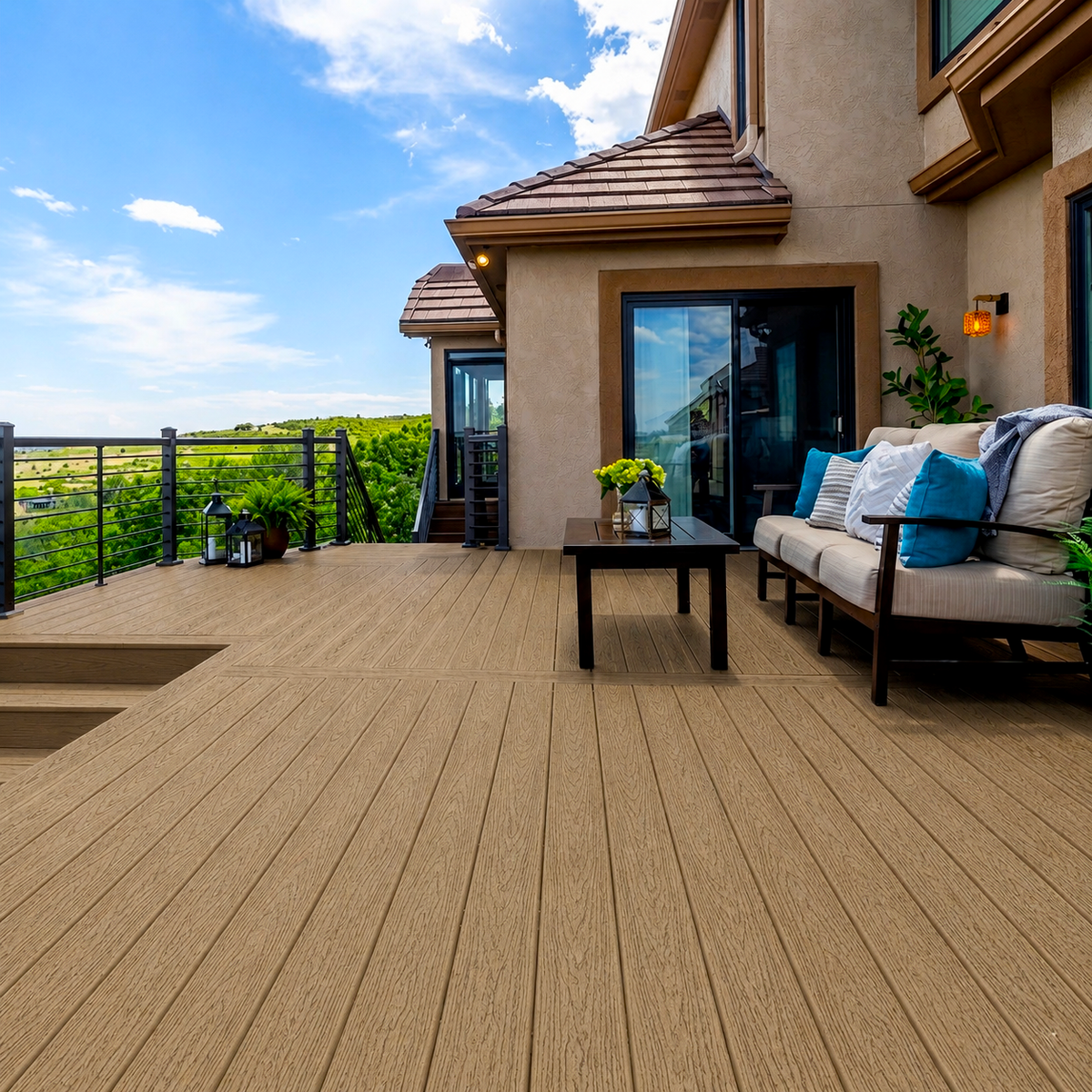Teak composite decking on a balcony terrace