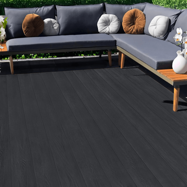 Charcoal composite decking with outdoor sofa seating