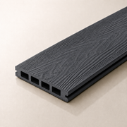 Single 4m dark grey composite decking board on a light background