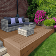 Raised coffee composite deck with garden seating and planting