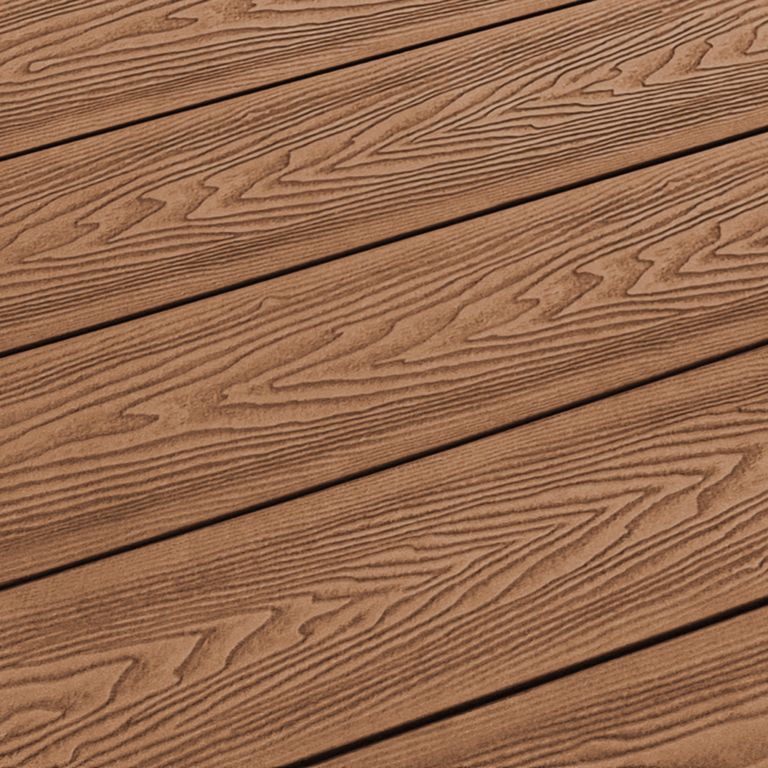 Close-up of coffee composite decking woodgrain surface