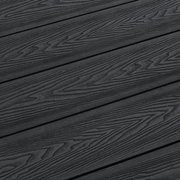 Close-up of charcoal composite decking woodgrain surface