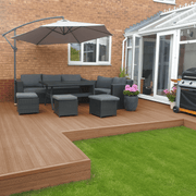 Coffee composite deck with garden seating and a parasol