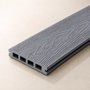 Single light grey composite decking board on a light background